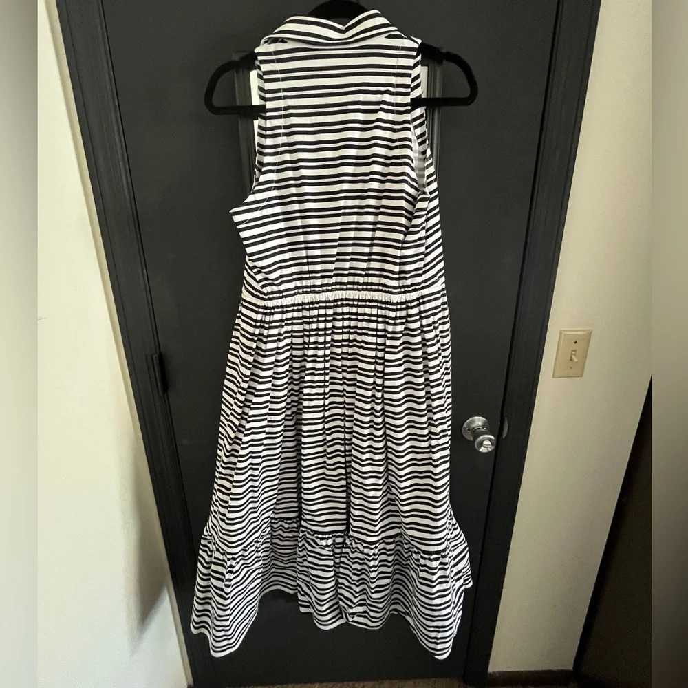 kate spade Black and White Striped Sleeveless Collared Midi Dress